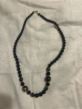Elegant Black onyx Necklace with Cloisonné Accent Beads 14k gold